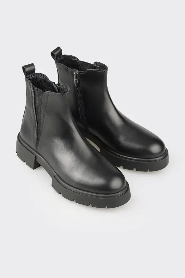 Black Leather Women's Ankle Boot - 2