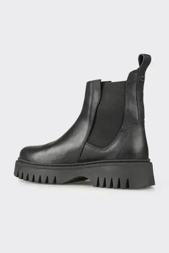 Black Leather Women's Ankle Boot - 3