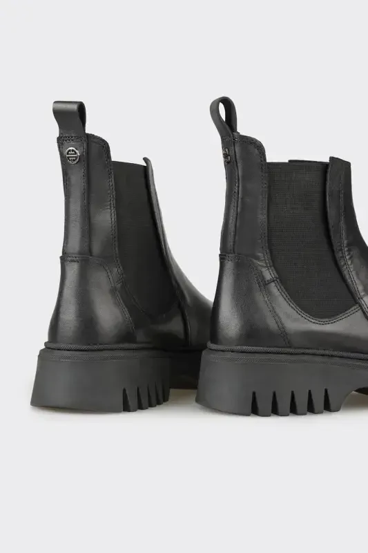 Black Leather Women's Ankle Boot - 4