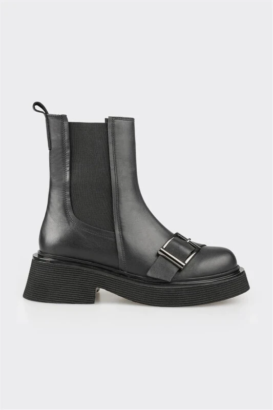 Black Leather Women's Ankle Boot - 1