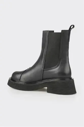 Black Leather Women's Ankle Boot - 3