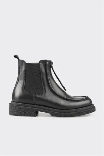 Black Leather Women's Ankle Boot - 1