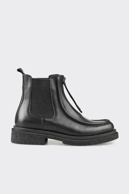 Black Leather Women's Ankle Boot - ELLE