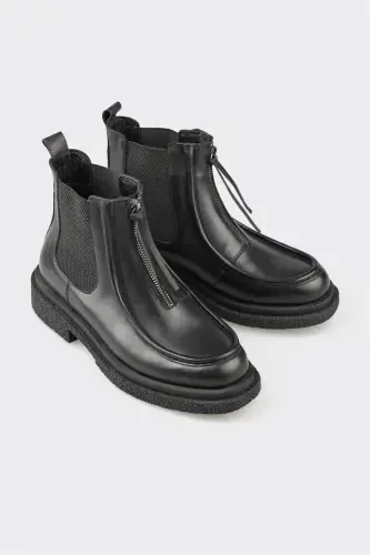 Black Leather Women's Ankle Boot - 2