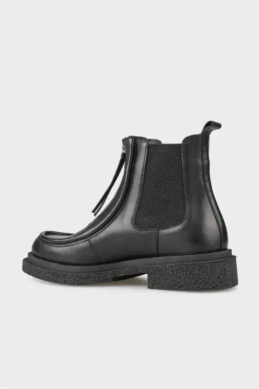 Black Leather Women's Ankle Boot - 3