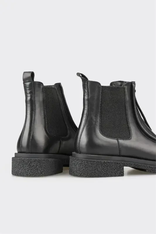 Black Leather Women's Ankle Boot - 4