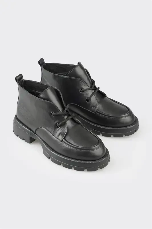 Black Leather Women's Ankle Boots - 2