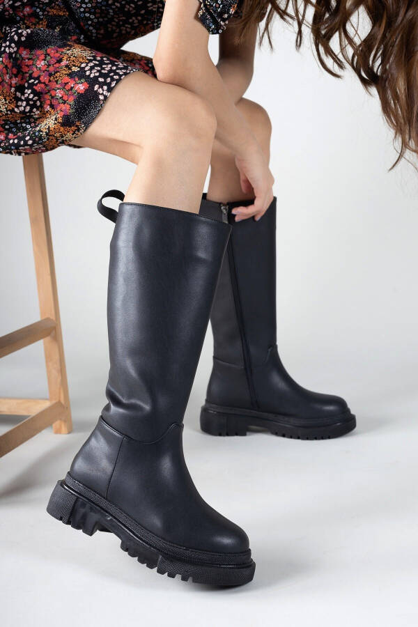 Black Leather Women's Boots 0012360 - 2