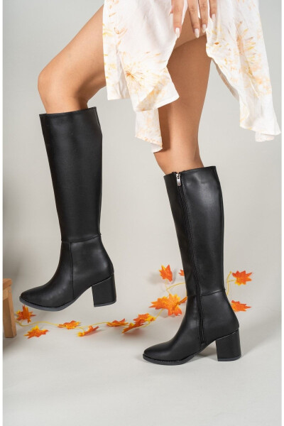 Black Leather Women's Boots (0012816s) - 3