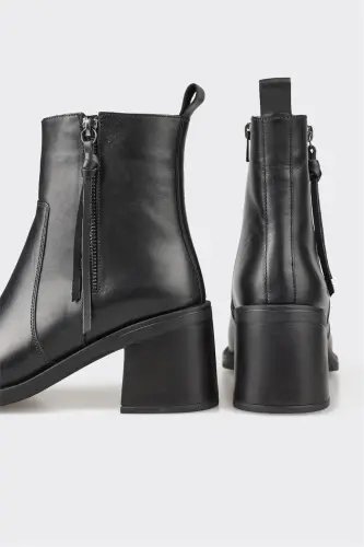 Black Leather Women's Casual Boot-Black - 4