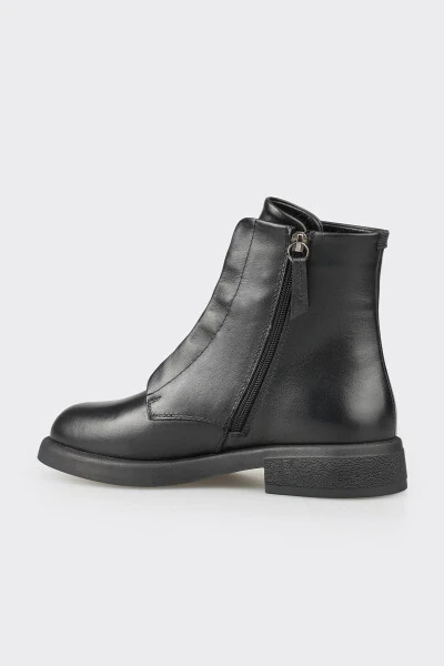 Black Leather Women's Casual Flat Boots - 3