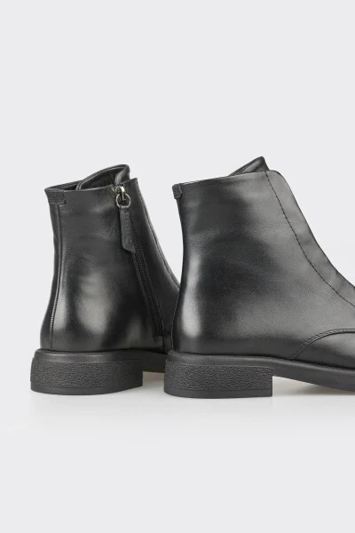 Black Leather Women's Casual Flat Boots - 4