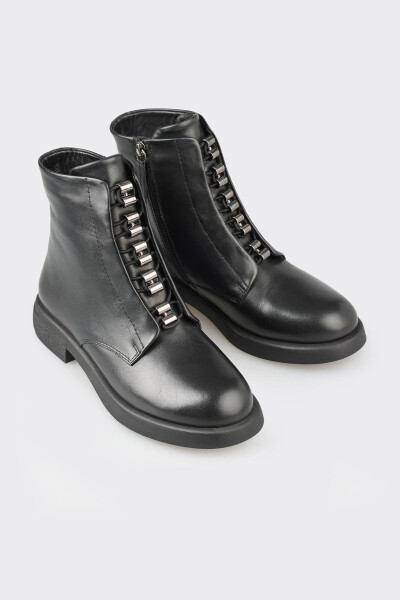 Black Leather Women's Casual Flat Boots - ELLE SHOES (1)