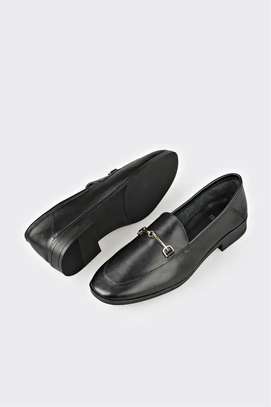Black Leather Women's Casual Shoes - 3