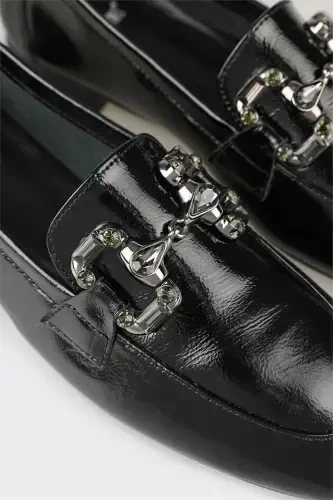 Black Leather Women's Casual Shoes - 1