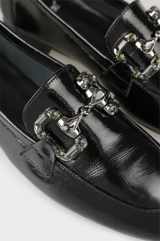 Black Leather Women's Casual Shoes - 1