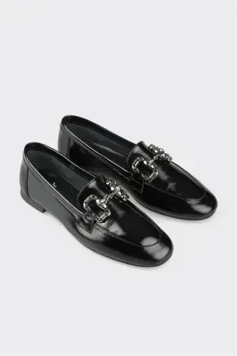 Black Leather Women's Casual Shoes - 3