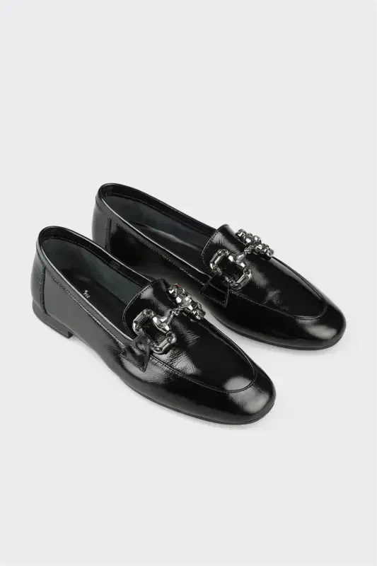 Black Leather Women's Casual Shoes - 3