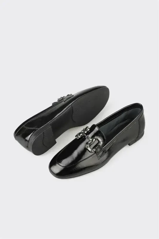 Black Leather Women's Casual Shoes - 4