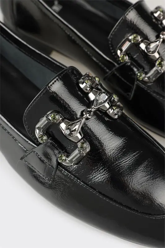 Black Leather Women's Casual Shoes - 1