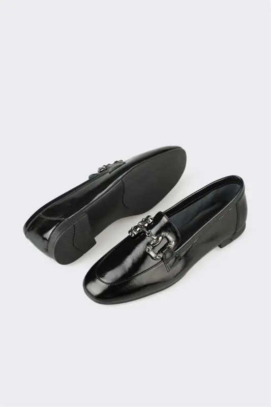 Black Leather Women's Casual Shoes - 4