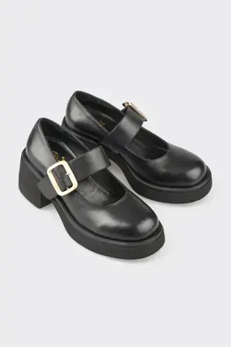 Black Leather Women's Casual Shoes - 2