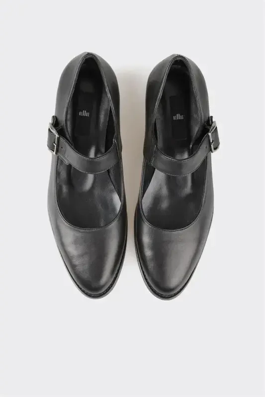 Black Leather Women's Casual Shoes - 1