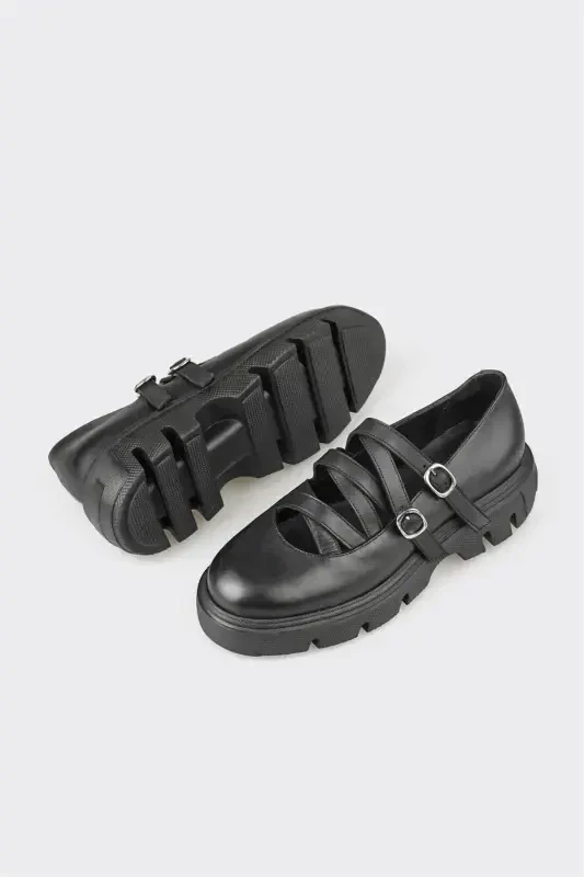 Black Leather Women's Casual Shoes - 3
