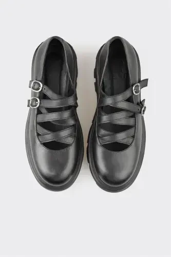 Black Leather Women's Casual Shoes - 4