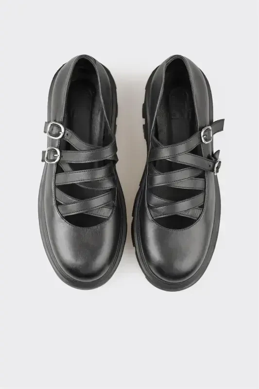 Black Leather Women's Casual Shoes - 4