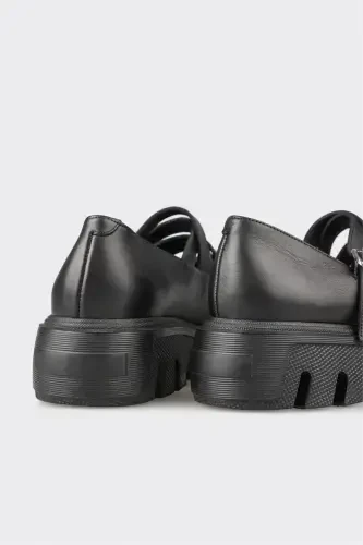 Black Leather Women's Casual Shoes - 5