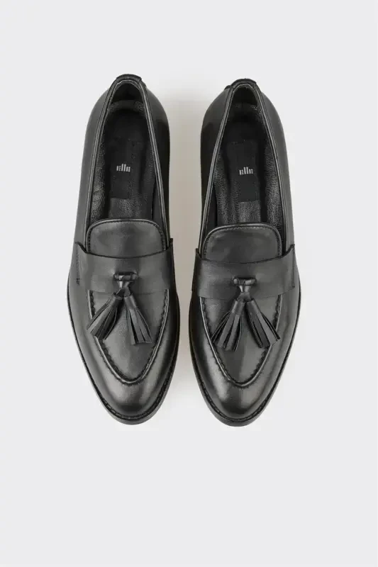 Black Leather Women's Casual Shoes - 3