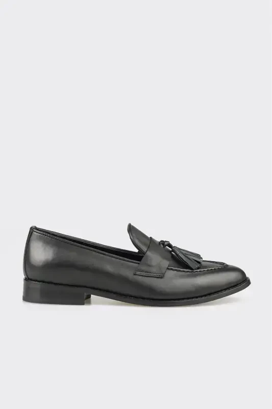 Black Leather Women's Casual Shoes - 4