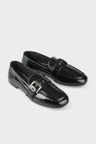 Black Leather Women's Casual Shoes - 3