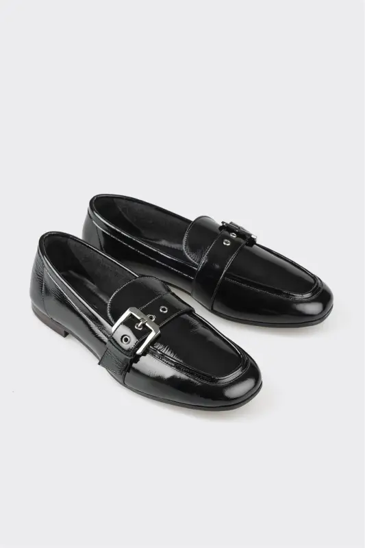 Black Leather Women's Casual Shoes - 3