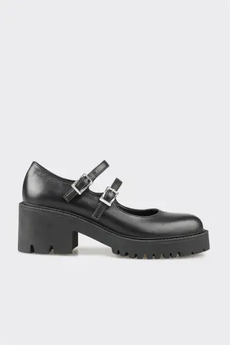 Black Leather Women's Casual Shoes - 1