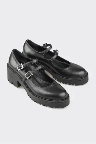Black Leather Women's Casual Shoes - ELLE SHOES (1)