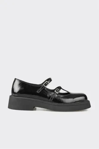 Black Leather Women's Casual Shoes - 1