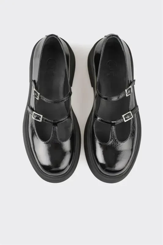 Black Leather Women's Casual Shoes - 4