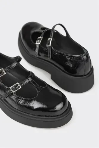 Black Leather Women's Casual Shoes - 5