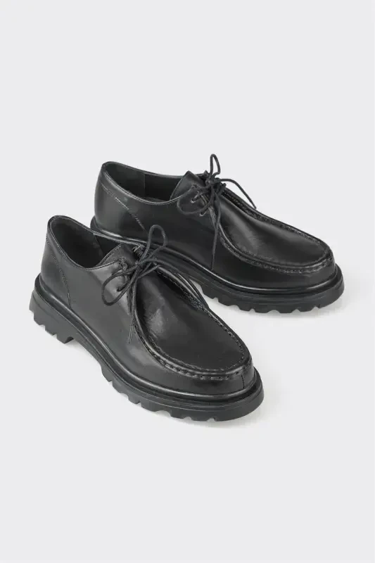 Black Leather Women's Casual Shoes - 1