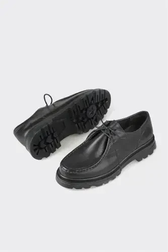 Black Leather Women's Casual Shoes - 2