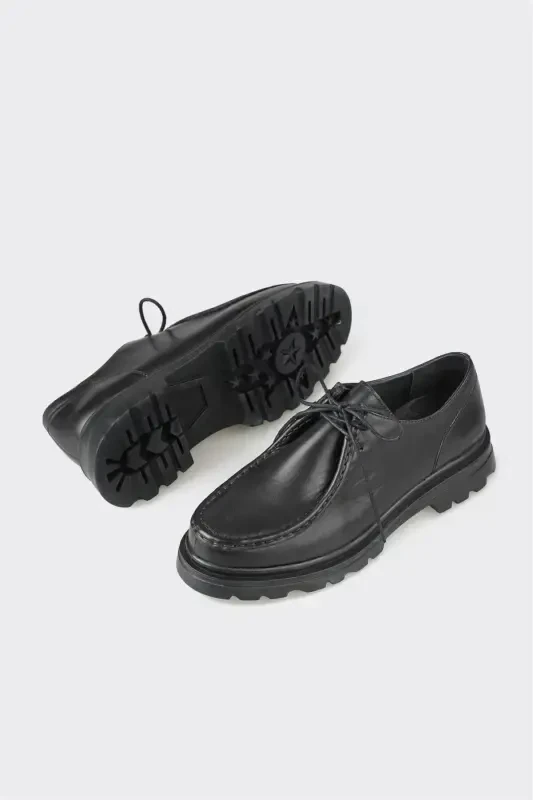 Black Leather Women's Casual Shoes - 2