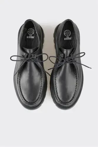 Black Leather Women's Casual Shoes - 3