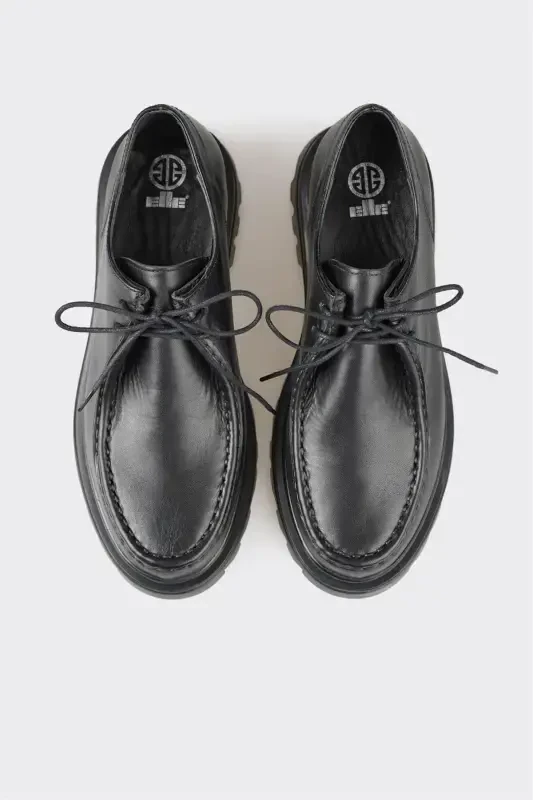 Black Leather Women's Casual Shoes - 3