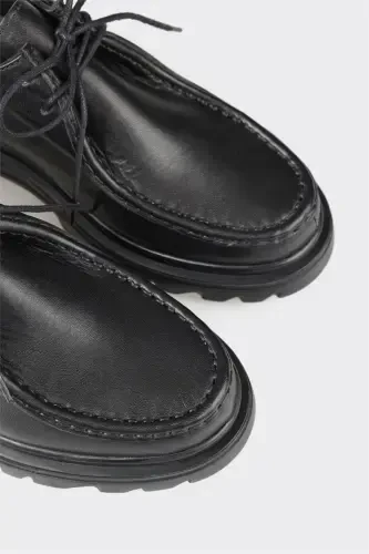 Black Leather Women's Casual Shoes - 4