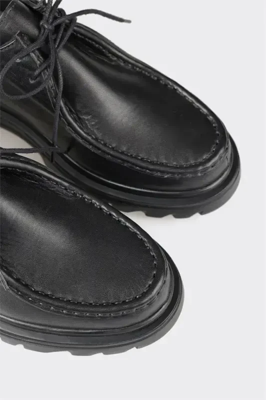 Black Leather Women's Casual Shoes - 4