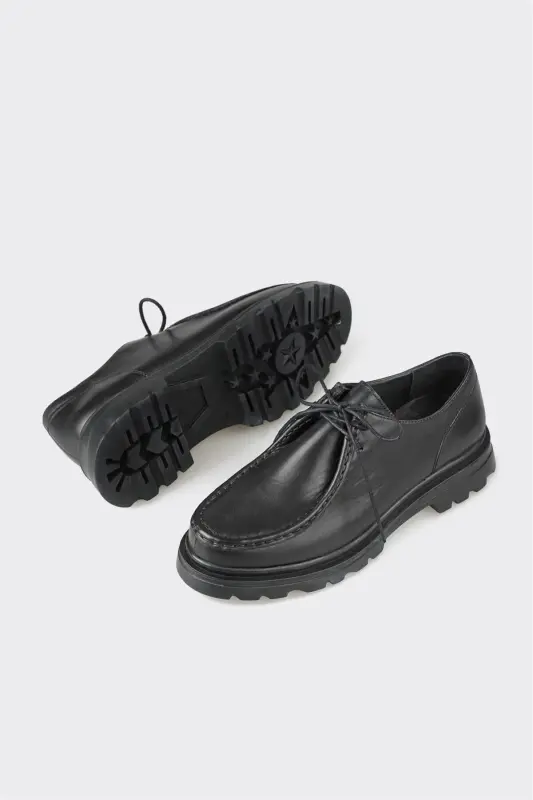 Black Leather Women's Casual Shoes - 2