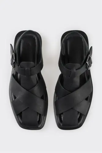 Black Leather Women's Casual Shoes - 4