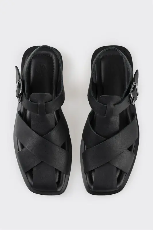 Black Leather Women's Casual Shoes - 4